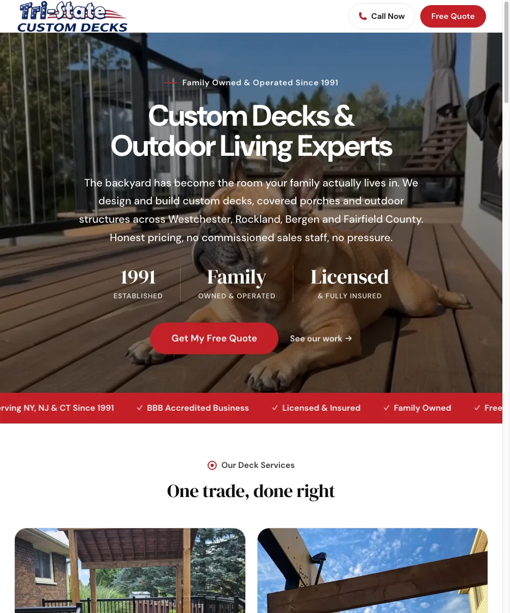The Tri-State Custom Decks home page