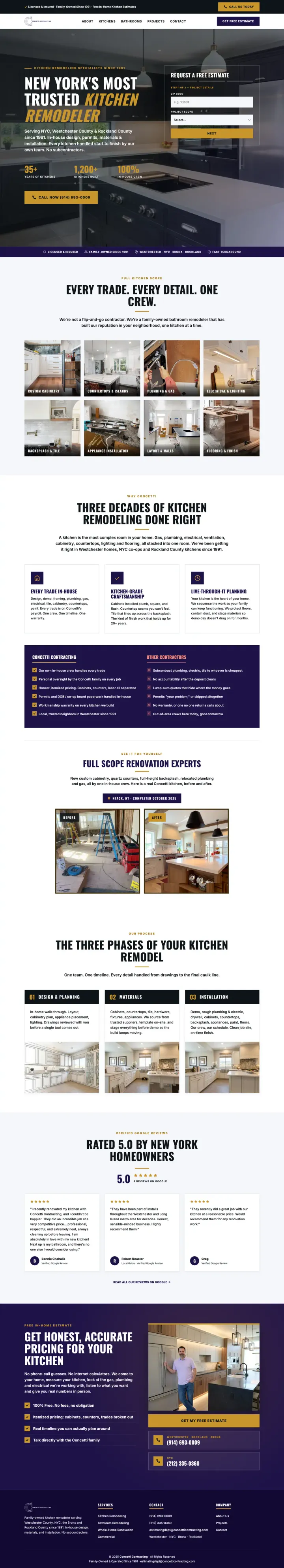 Sample hand-coded contractor website homepage